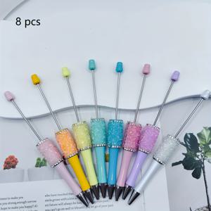TEMU 8개 세트, 8가지 다른 색상 비즈 펜, 자갈 같은 입자, 액센트, 초고급 미학, 펜 본체와 아름다운 비즈 매칭 가능