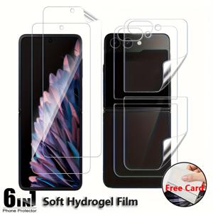 TEMU 6-In-1 2+2+2 소프트 내외면 하이드로겔 필름, 삼성 갤럭시 Z Flip 8 7 FE 6 5 4 3 호환, Zflip3 Flip4 Flip5 Flip6 Flip8 FE 폰 TPU 스크린 보호 필름, 유리 아님