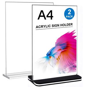 TEMU 2개 혼합 아크릴 디스플레이 스탠드 수직 T자형, A4 A5 A6 사이즈 - 투명, 내구성, 재사용 가능한 데스크탑 메뉴 홀더, 양면 투명 간판 홀더, 레스토랑, 사무실, 전시회, 결혼식, 가정 및 상점에 적합
