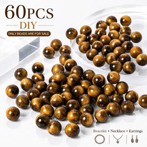 TEMU 60개입, 8mm 옐로우 블랙 타이거 아이 루스 비즈, 주얼리 재료, 주얼리 비즈 스트링, 핸드메이드, 장식 용품, 키체인, 팔찌, 목걸이, 헤어 장식, 허리 체인, 신발 장식, 가방 장식용으로 사용 가능