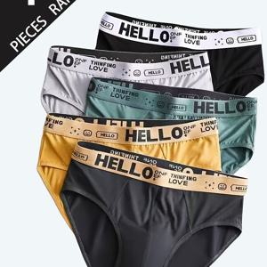 TEMU 남성용 브리프 4켤레, 남성 속옷, 'Hello' 레터 허리 밴드, 단색 속옷 세트, 다양한 색상, 편안하고 피부 친화적, 데일리 웨어