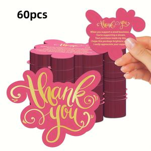 TEMU 소규모 기업을 위한 60장 핑크 감사 카드 - 양면, 무광 마감 및 온라인 및 오프라인 상점용 삽입 노트 포함