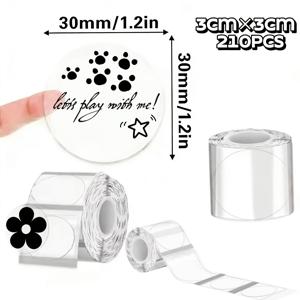 TEMU 투명 보온 라벨지, 210개, 30X30mm, Phomemo M110/M221/M220/M120 및 기타 휴대용 라벨 프린터와 호환 - 프로젝트, 선물 포장, 이름표, 감사 카드, 인사 카드 등에 적합, 선물 포장 라벨