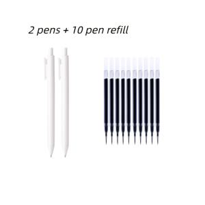 TEMU 화이트 젤펜 12개 세트, 0.5mm 펜촉, 검정 잉크, 누르는 식 디자인, 순백색 스타일, 선물용으로 이상적, 사무실 및 학교용으로 완벽. 펜 2개 + 리필심 10개 포함