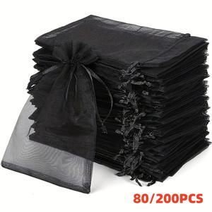 80/200pcs Bla Organza Drawstring Transparent Gift Bag, Suitable for Wedding Gifts, Party Gifts, Jewelry and Decorations, Wedding Gift Bags | Gift Bags | Drawstring Closures, Small Gift Bags