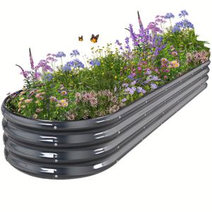 8x2x1ft 대형 갈바나이징 오벌형 금속 화분 상자 - 채소, 과일, 꽃용, 내구성 강화, 녹 방지, 안전 가장자리 포함, 쉬운 조립 가든 키트