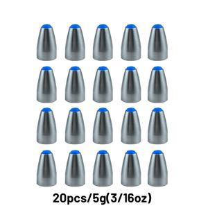 20개 세트 아연 합금 불릿 싱커 (플라스틱 코어) – 고품질, 내식성, 다양한 무게 (3.5g, 5g, 7g, 10g, 14g) 바다 및 민물 낚시용