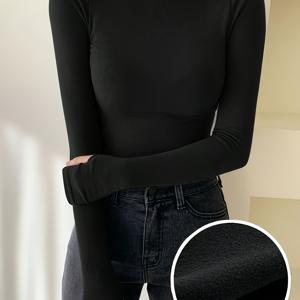 여성용 터틀넥 타이트핏 기모 안감 따뜻한 긴팔 속옷 여성 의류