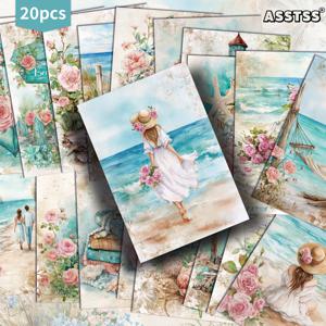 ASSTSS 빈티지 여름 해안선 엽서 20개 팩 - 4x6인치 레트로 잡지 저널 용품, 스크랩북킹 및 공예용 클래식 핀업 일러스트 소장용 장식 페인팅 카드