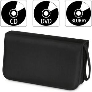 80개 수납 가능 전문가용 CD/DVD 케이스 지갑, 투명 전면 및 블랙 후면 패널, 카세트, DVD 및 액세서리용 내구성 있는 지퍼 스토리지 파우치, 카세트 정리함 | 슬림 블랙 디자인 | 폴리에스터 케이스
