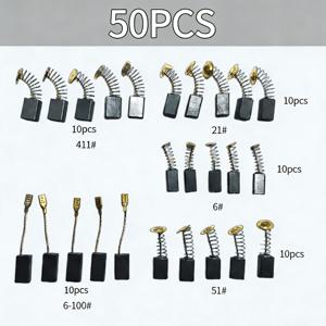 금속 베이스가 있는 고강도 카본 브러시 50개, 자동차 모터, 드릴, 그라인더, 샌더, 톱기용 범용 모터 카본 브러시 교체용, 내구성 있는 수리 부품 키트