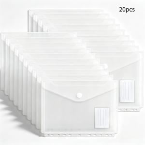 ARXR 투명 11구 폴리 바인더 포켓 20개입, 스냅 버튼 잠금 플라스틱 봉투 파일 폴더 (라벨 창 포함), 다용도 문서 정리 파우치, 학교 사무실 파일 정리 문구 용품