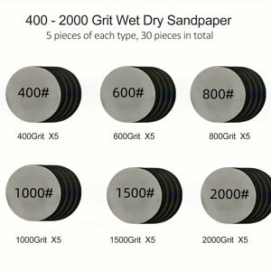 30개입 5인치 12.7cm 원형 샌딩 디스크 - 후크 앤 루프 뒷면형 습식/건식 사포, 400/600/800/1000/2000 그릿, 궤도 샌더, 자동차, 목재 및 금속 연마용