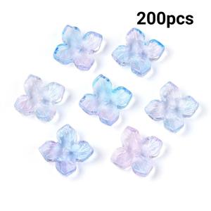 200개 베이킹 페인트 투명 유리 비즈 캡, 투톤, 꽃, 코너플라워 블루, 10X10X3.5~4mm, 팔찌 및 귀걸이 장식에 적합, 엔드 캡