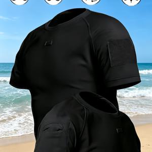 여름 훈련 라운드넥 택티컬 남성용 티셔츠 (클로저 포함), 아웃도어 스포츠 속건성 통기성 하이킹 운동 등반 반팔 상의, 가슴 후크 디자인, 추가 제품은 포함되어 있지 않습니다.