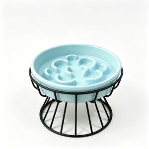 세라믹 높이 조절형 고양이 밥그릇 1개입, 반려동물 건강을 위한 들어올려진 디자인, 과도한 삼키기를 방지하는 느린 급식 디자인, 세척이 쉬운 세라믹, 반려견 강아지와 새끼고양이용