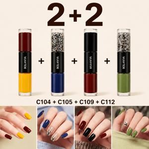 4종 듀얼 컬러 네일 폴리시 세트 12g×4, 램프 없이 간편한 셀프네일 페디큐어, 버건디 네이비 올리브 옐로우 글리터 포인트, 손발톱 겸용 데일리 네일 컬러, 초보자 홈네일
