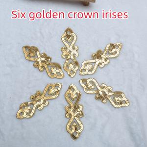 커튼, 스커트, 가방 포장 장식 패치 스티커용 금색 레이스 왕관 아이리스 스팽글 자수 천 패치 6개 세트
