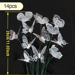 14개 흰색 3D 인조 나비 꽃, 마당 야외 정원 장식 모조 나비 신선한 꽃, 웨딩 스타일링 장식, 화환, 홈 오피스 장식, 정원 마당 장식 및 집들이에 적합