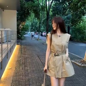 여성용 프렌치 스타일 빈티지 민소매 원피스, 여름 라이트 럭셔리 브리티시 스타일 조끼 원피스, 허리 라인 강조 숏 드레스