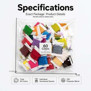 60색 개별 번호가 표시된 폴리에스터 십자수 실 - 참고용 번호 표기, DIY 핸드 자수, 십자수, 니들포인트 및 재봉용, 초보자용