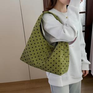 여성용 한국 스타일 빈티지 물방울 무늬 캔버스 토트백, 대용량 캐주얼 통근가방 어깨/팔꿈치 가방, 넓은 범위의 쇼핑용 천가방