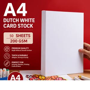 A4 네덜란드 흰색 카드 용지 200 GSM, 프린팅, 페인팅, 초대장, 카드 및 공예용 두꺼운 카드스톡 50매