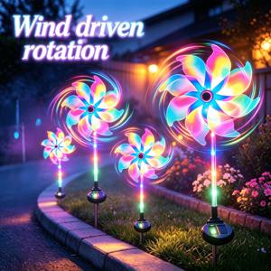 태양광 회전 풍차 조명, 정원 장식등, 바람에 회전하는 풍차등, RGB 색상 변경 풍차 LED 조명, 잔디등, 태양광 충전식, 집안에 몽환적인 분위기를 연출, 전신 발광 풍차 디자인, 휴일 장식등, 정원, 안뜰 장식, 행사 장식 및 크리스마스 선물용으로 이상적