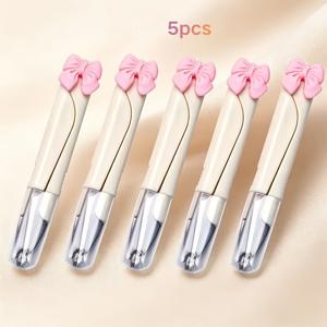 뚜껑이 있는 귀여운 핑크색 리본 모양 재봉틀 실가위 5개 세트, 미니 스테인리스 스틸 뜨개질 가위, 십자수, 퀼팅, 바느질, 학용품 및 사무용품에 적합, 색상은 랜덤
