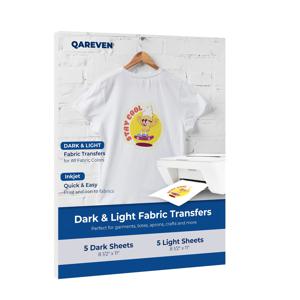 QAREVEN 8.5x11인치 열전달 비닐 시트 - 투명, 모든 원단 색상에 사용 가능한 인쇄용 다림질 종이, 밝은 색 5장 & 어두운 색 5장 포함
