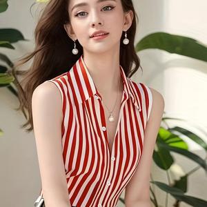 레트로 홍콩 스타일 시크 조끼 블라우스 여성 디자인 니치 유니크 폴로 칼라 민소매 탑