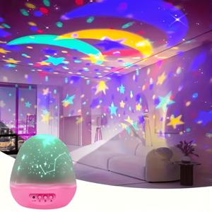 핑크 달 별 프로젝션 무드등, USB 케이블 및 배터리 전원 LED 갤럭시 프로젝터, 로맨틱한 침실 분위기 조명 선물