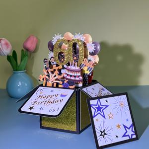 골든 포일 팝업 3D 축하 카드 1개 (봉투 포함), 60번째 생일 축하 카드, 60세 남성/여성/아빠/엄마/누나/오빠/삼촌/이모/할아버지/할머니/아들/딸/손자/손녀/그/그녀/남편/아내/남자친구//조카남/조카녀에게 적합