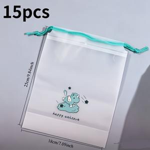 유니콘 테마 巾끈 수납백 15개 세트, 수건, 양말, 속옷용 - 유니콘 패턴이 있는 두꺼운 반투명 서리 낀 플라스틱 찢어짐 방지 파우치, 목욕, 여행 및 일상용 휴대용 巾끈 정리 파우치 (플라스틱)