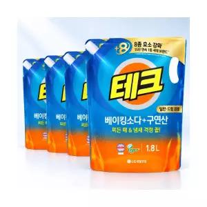테크 베이킹소다+구연산 액체세제 일반/드럼 겸용 1.8L 4개