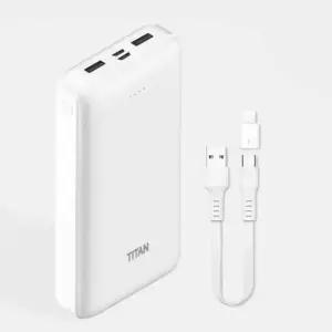 타이탄 슬림듀얼 케이블 8핀젠더 보조배터리 C타입 20000mAh 대용량 휴대 가벼운