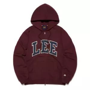 LEE 컬리지 로고 후드 집업 버건디 LE2603HZ02BU