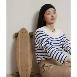 BEANPOLE LADIES [B. my] 보더 스트라이프 보트넥 루즈핏 티셔츠 - 블루 (BF6241N02P)