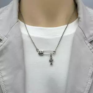 남자 써지컬 스틸 여자 체인 십자가 옷핀 목걸이 H23