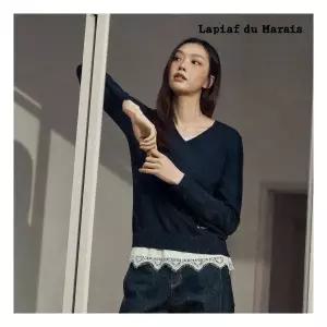 라삐아프 26FW 레이스 디테일 니트탑 2종블랙+크림 416873