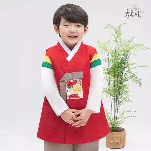 금동이 한복 전통 아동 꽃하온 남 빨강 삼색동 남아 설빔 추석 명절 세트