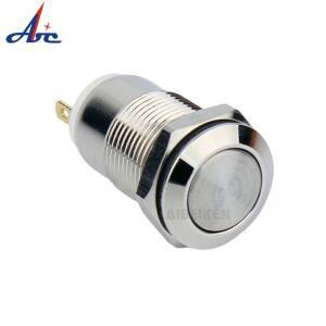 12mm 1 순간 래칭 푸시 버튼 스위치 없음, 하이 플랫 헤드 방수 금속 2A 250V AC