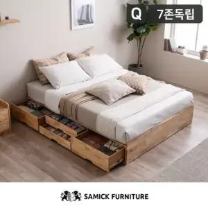 삼익가구 마레 헤드리스 4단 수납 원목 침대YS 7존 독립스프링 매트리스-퀸 착불배송