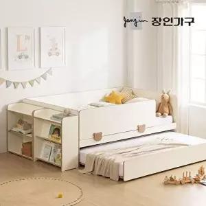 [장인가구](무료) 로빈 데이베드 슬라이드 2단침대 프레임SS+가드+책장2+낮은본넬+라텍스탑