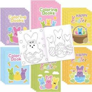 Dvbo 24Pc 부활절 토끼 색칠 책 - 달걀 사냥 DIY 컬러인 페이지 연필 대량 그림 책자 교실 보상 미술 활동