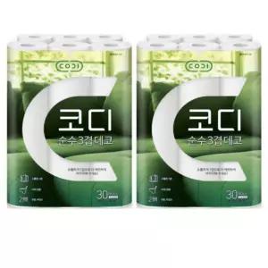 코디 순수 3겹 데코 30Mx30롤x2팩 화장지 휴지 {QHJ}