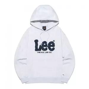 LEE 빅 트위치 데님 아플리케 후드 티셔츠 라이트그레이