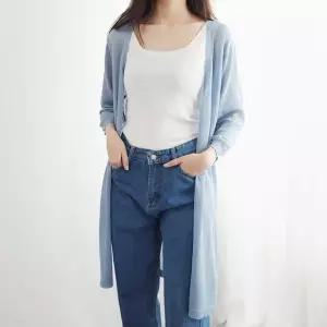 여성 얇은 7부 로브가디건 롱 비치로브 쿨 가디건