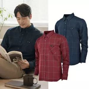 [sj삼정 루트A] 남성 가을간절기 긴팔 체크 고급레이온 셔츠 2종택1