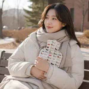 파쉬 보온물주머니 2L+지퍼형 냐옹이패턴 면커버